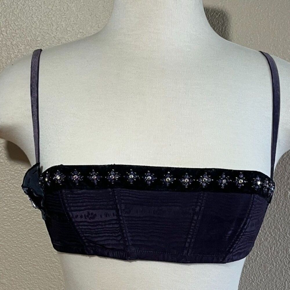 Victoria's Secret Very Sexy Corset Bandeau Bra 34B Purple Beaded Crystal Velvet